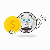 personnage de mascotte de baseball tenant des pièces de monnaie. illustration vectorielle vecteur