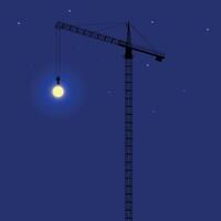 la tour grue, silhouette contre le nuit ciel avec lune et étoiles vecteur