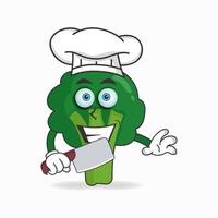 le personnage mascotte brocoli devient chef. illustration vectorielle vecteur