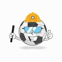 le personnage mascotte du ballon de football devient un officier minier. illustration vectorielle vecteur