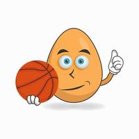 le personnage de mascotte d'oeuf devient un joueur de basket-ball. illustration vectorielle vecteur