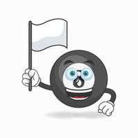 personnage mascotte boule de billard tenant un drapeau blanc. illustration vectorielle vecteur