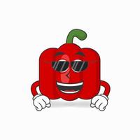 Mascotte de personnage de paprika rouge avec des lunettes de soleil. illustration vectorielle vecteur