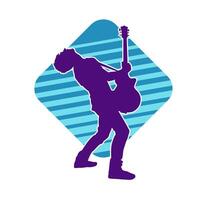 silhouette de une musicien en jouant électrique guitare musical instrument. silhouette de une Masculin guitare joueur performant. vecteur