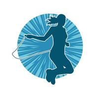 silhouette de une svelte sportif femme Faire sauter corde entraînement. vecteur