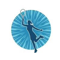 silhouette de une femelle tennis joueur dans action pose. silhouette de une femme en jouant tennis sport avec raquette. vecteur