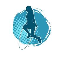 silhouette de une svelte sportif femme Faire sauter corde entraînement. vecteur