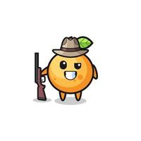 mascotte de chasseur de fruits orange tenant un fusil vecteur