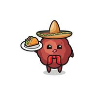 mascotte de chef mexicain de boulette de viande tenant un taco vecteur