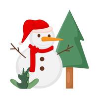 bonhomme de neige avec arbre épicéa illustration vecteur