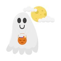 fantôme avec seau bonbons citrouille illustration vecteur