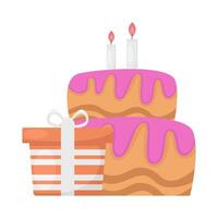anniversaire gâteau avec cadeau boîte illustration vecteur