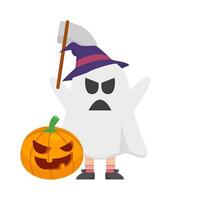 fantôme sorcière costume, hache avec citrouille Halloween illustration vecteur