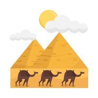 pyramide, été temps avec chameau illustration vecteur