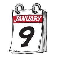 Facile main tiré du quotidien calendrier pour février ligne art vecteur illustration Date 9, janvier 9e