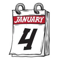 Facile main tiré du quotidien calendrier pour février ligne art vecteur illustration Date 4, janvier 4e