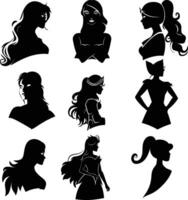 ai généré silhouette mignonne femmes héros noir Couleur seulement plein corps vecteur