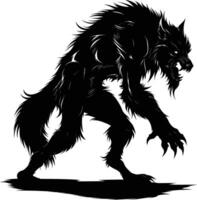 ai généré silhouette Warewolf ou parfois lycanthrope ou lycan monstre noir Couleur seulement plein corps vecteur