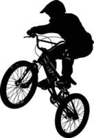 ai généré silhouette bmx bicyclette sauts dans le air noir Couleur seulement plein corps vecteur