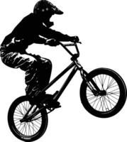 ai généré silhouette bmx bicyclette sauts dans le air noir Couleur seulement plein corps vecteur