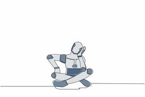 Célibataire un ligne dessin robot séance avec soutien le sien tête et confus car avoir dans problème. robotique artificiel intelligence. La technologie industrie. continu ligne dessiner conception vecteur illustration