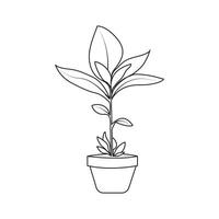 continu un ligne dessin de Accueil plante arbre dans une pot contour vecteur art illustration