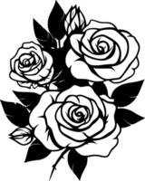 des roses - noir et blanc isolé icône - vecteur illustration