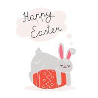 Pâques illustration avec lapin et peint des œufs pour le vacances dans dessin animé style vecteur