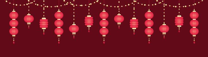 pendaison chinois lanternes bannière frontière, lunaire Nouveau année et milieu de l'automne Festival graphique vecteur