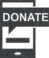 mobile téléphone charité faire un don vecteur icône illustration avec timbre effet