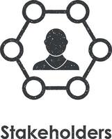 homme, hexagone, les parties prenantes vecteur icône illustration avec timbre effet
