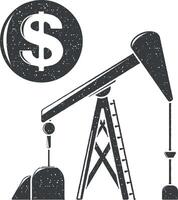 pétrole plates-formes et dollar vecteur icône illustration avec timbre effet