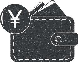 portefeuille avec yen signe vecteur icône illustration avec timbre effet