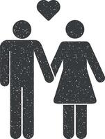 couple en portant mains et cœur vecteur icône illustration avec timbre effet