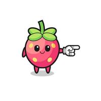 mascotte de fraise avec le geste droit de pointage vecteur