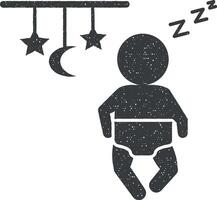 bébé, envie de dormir icône vecteur illustration dans timbre style
