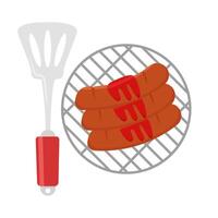 spatule avec saucisse sauce gril illustration vecteur