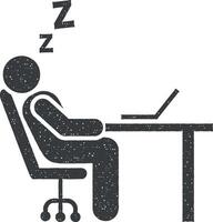 dormir, fatigué, bureau, homme d'affaire icône vecteur illustration dans timbre style