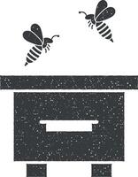 ruche, abeille icône vecteur illustration dans timbre style