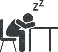 fatigué, étudiant, sommeil icône vecteur illustration dans timbre style