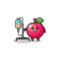 mignon personnage de pomme debout avec un poteau à infusion vecteur