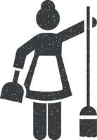 nettoyage, femme, femme de ménage, Humain icône vecteur illustration dans timbre style