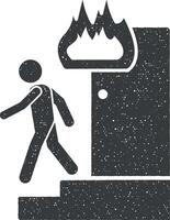 feu, homme, escaliers icône vecteur illustration dans timbre style
