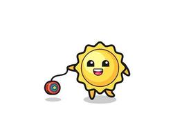 dessin animé de soleil mignon jouant un yoyo vecteur