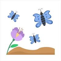 papillon avec fleur dans sol illustration vecteur
