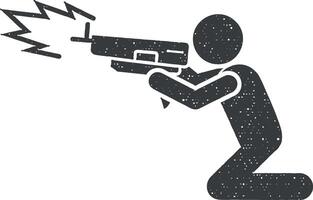 pistolet homme bombe icône vecteur illustration dans timbre style