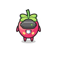 fraise mignonne utilisant un casque vr vecteur