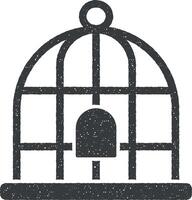 cage, oiseau icône vecteur illustration dans timbre style
