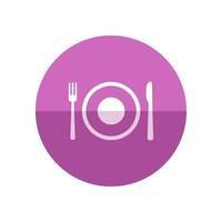 vaisselle icône dans plat Couleur cercle style. cuillère fourchette dîner souper petit déjeuner en mangeant vecteur