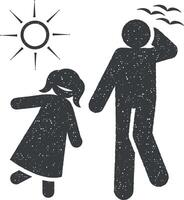 parentalité, enfant, en marchant icône vecteur illustration dans timbre style